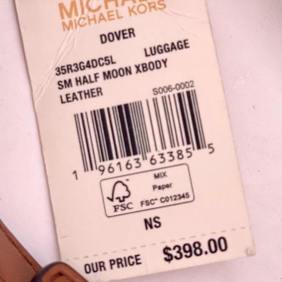 Michael Kors Dover Small Half Moon Crossbody Bag Purse Luggage - Picture 12 of 14